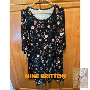 Nine Britton Floral Long Sleeve Pull Over Dress, Sz 1X
